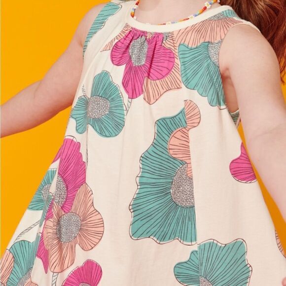 Tea Collection Trapeze Dress Surf Floral Abstract Print Size4 MagentaTurquoise - Picture 2 of 16